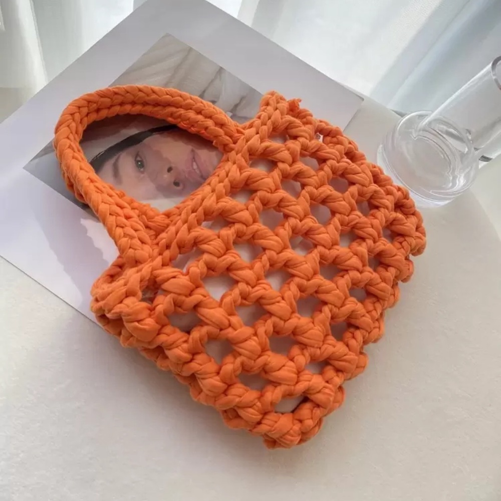 Orange Minimalist Crochet Square Bag for Vacation A01 - Picture 1 of 8